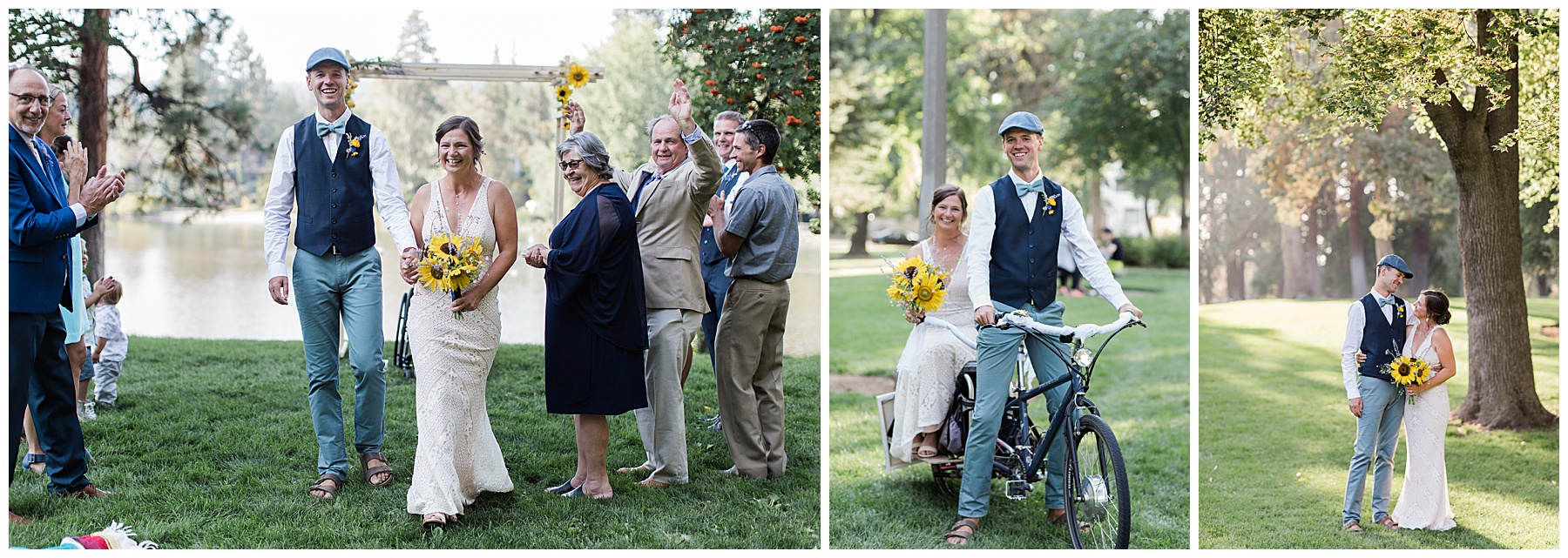 Sunny lakeside micro wedding with vintage vibes and a 1940's flat cap.