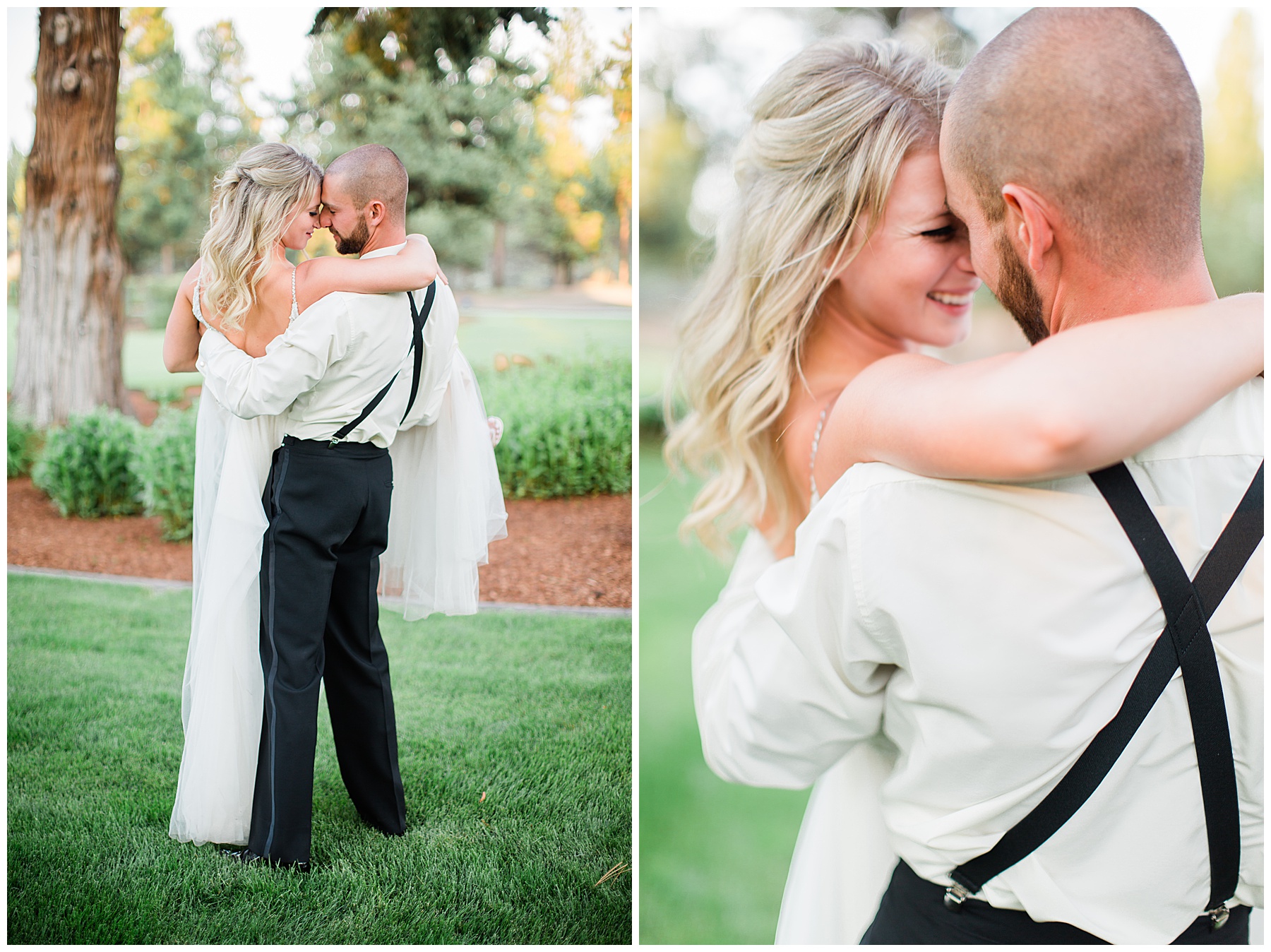 Portrait of bride and groom at their Bend Oregon Intimate Backyard Wedding