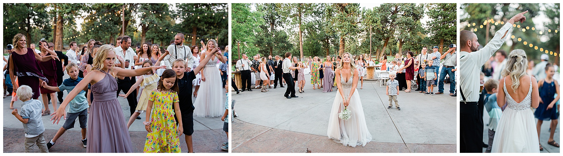 The wedding party hits the dancefloor in the simple yet intimate Bend, Oregon backyard wedding