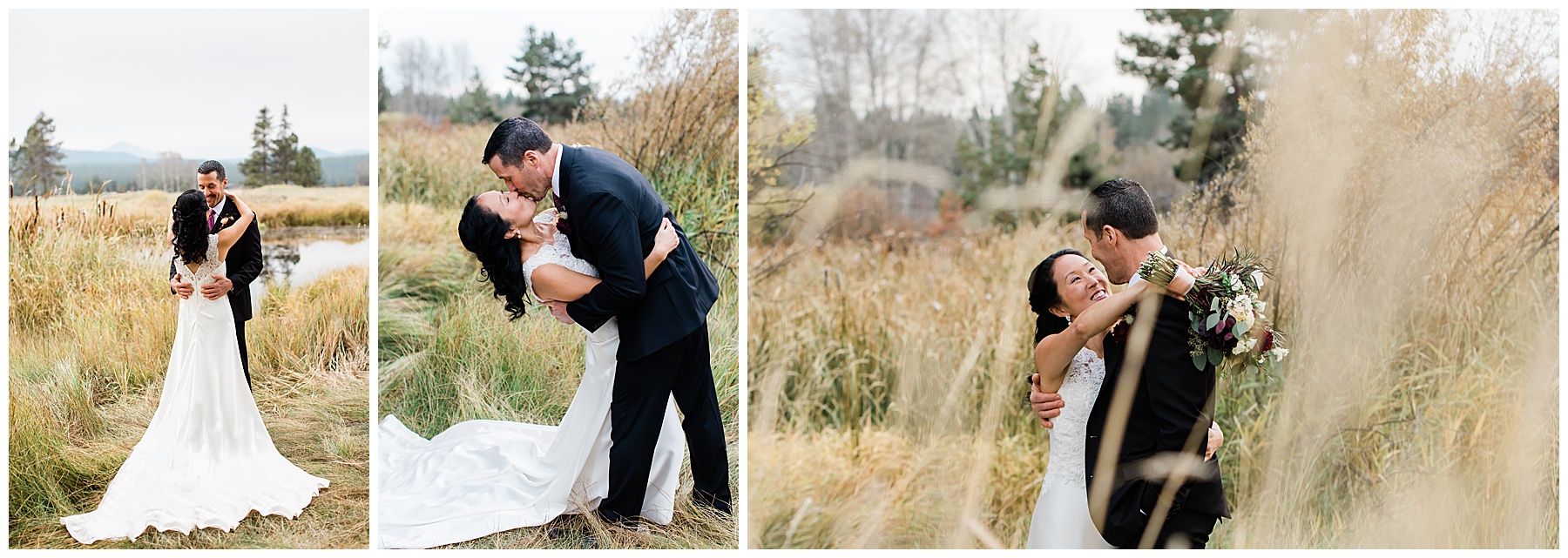 Portrait of the couple in the fall foliage at the Sunriver Resort Riverfront