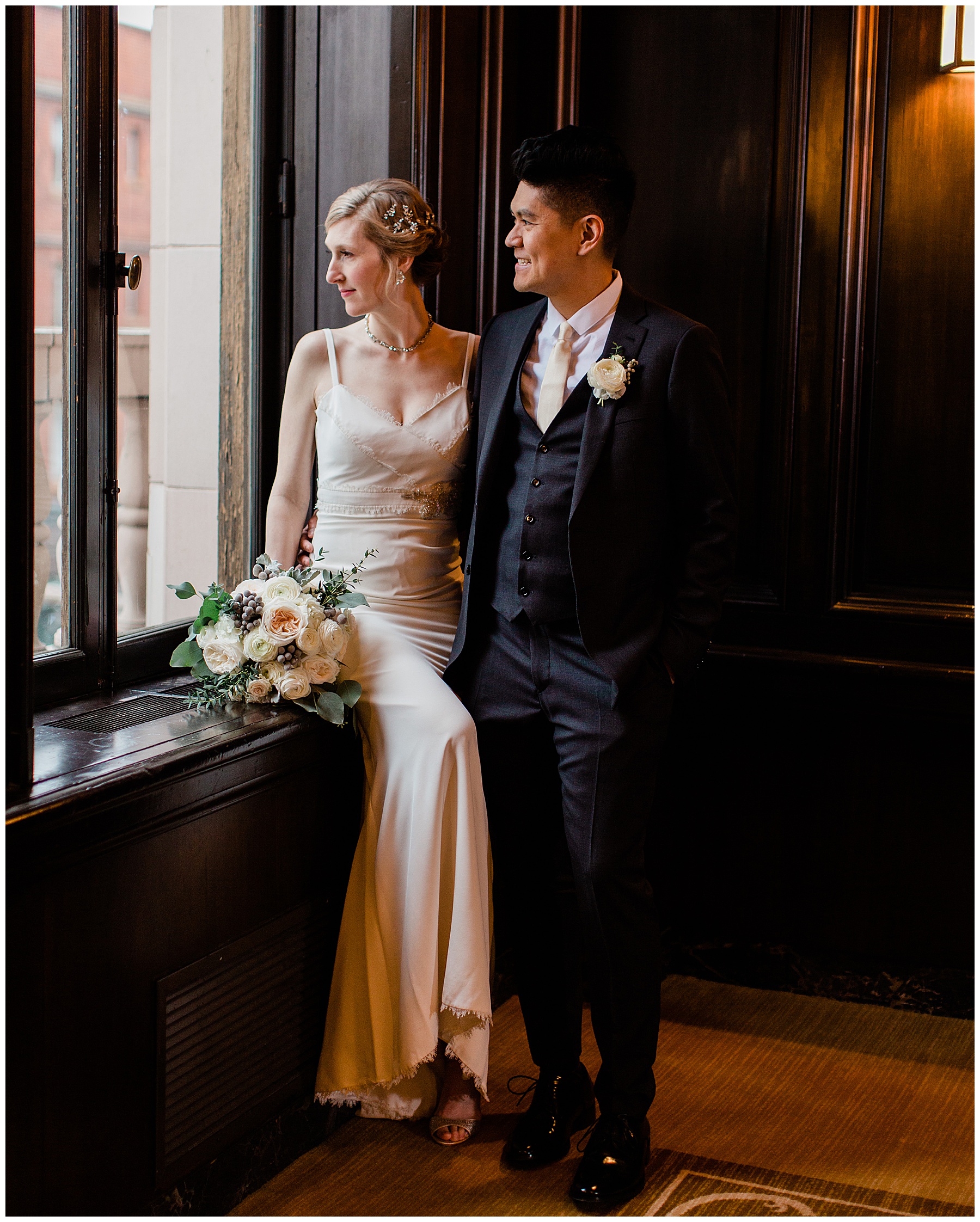 Sentinel Hotel wedding portraits in the beautiful vintage themed lobby.