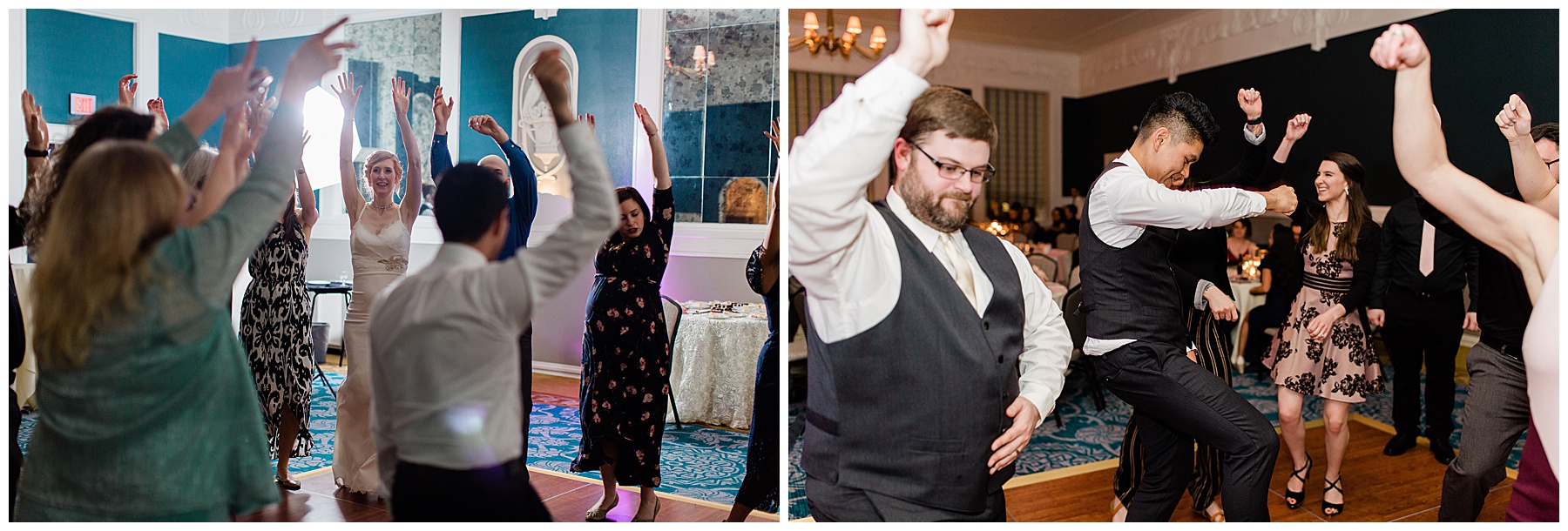 dancing at the reception of vintage sentinel hotel wedding in downtown portland oregon